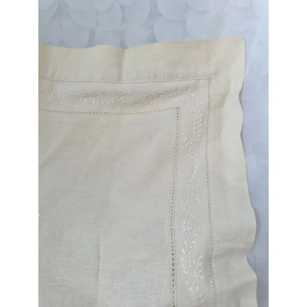 Vintage Pottery Barn Linen Cotton Pillow Shams Ecru Beige embroidered monogram